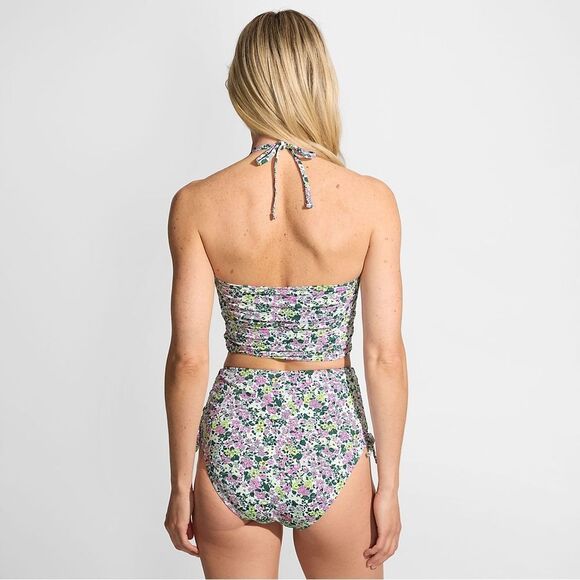 Land's End Ruched Halter Midkini Top 2 Way White  Multi Ditsy Floral print 12 - Picture 6 of 10